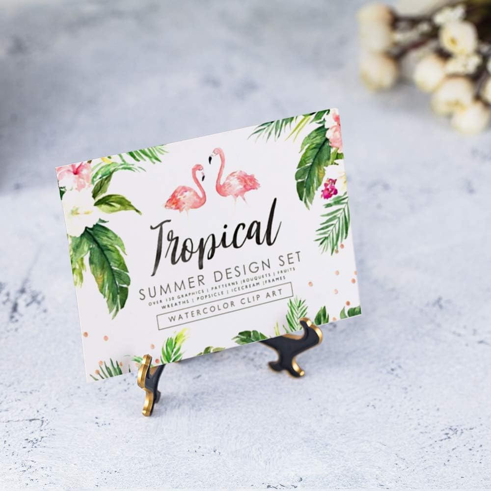 Artliving 4" Decorative Plate Stand Holder Plastic Picture Easel Display Stand Picture Frame Stand Black Gold