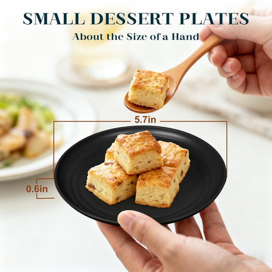 5.7 Inch Dessert Plates Set of 8, Unbreakable Wheat Straw Plate Appetizer Plates, Plastic Plates Reusable, Microwave & Dishwasher Safe Mini Plate for Kitchen (Black)