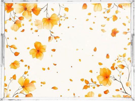 Acrylic Serving Tray with Handles Spill Proof Kitchen Storage Tray Clear Decorative Tray Makeup Drawer Organizer Storage Tray for Bathroom Living Room Ottoman 15.7x11.8Inches