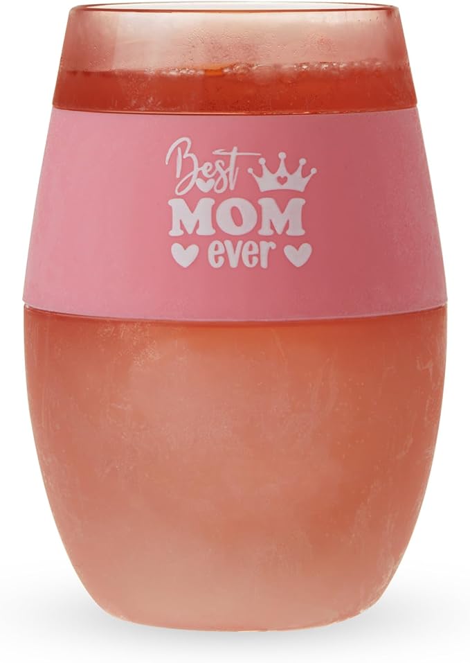 HOST Best Mom Ever Wine Freeze Cooling Cup with Freezing Gel Wine Glasses Mother's Day Gifts for Mom, Mom Birthday Gifts, Gifts for Wife, 8.5 oz, Pink