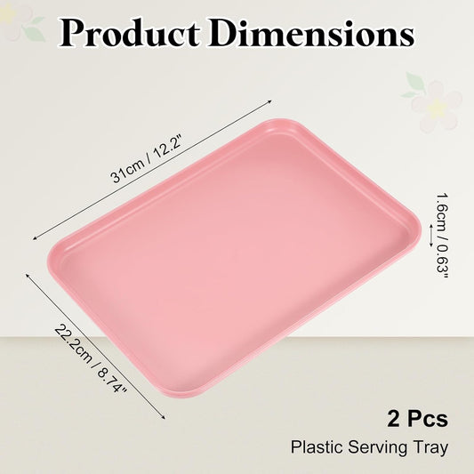 uxcell 2Pcs Plastic Serving Trays, 12.2 x 8.7 Inch Rectangle Food Trays Serving Cafeteria for Kitchen Restaurant Coffee Fruit Burger Lunch Dessert, Pink