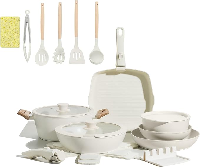 23PCS Ceramic Pots and Pans Set,Nonstick, Removable Handle Pots and Pans Set, Stackable Pan Set, Ceramic Nonstick Pan Non Stick for Easy Cooking