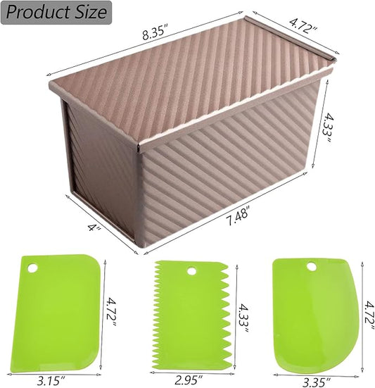 Pullman Loaf Pan with Lid, 1Pound Dough Capacity Rectangular Bread Pan, Non-Stick Long Bread Pans for Homemade Bread, 9x4inch Pullman Loaf Pan with Dough Scraper Cutter for Sandwich Bread