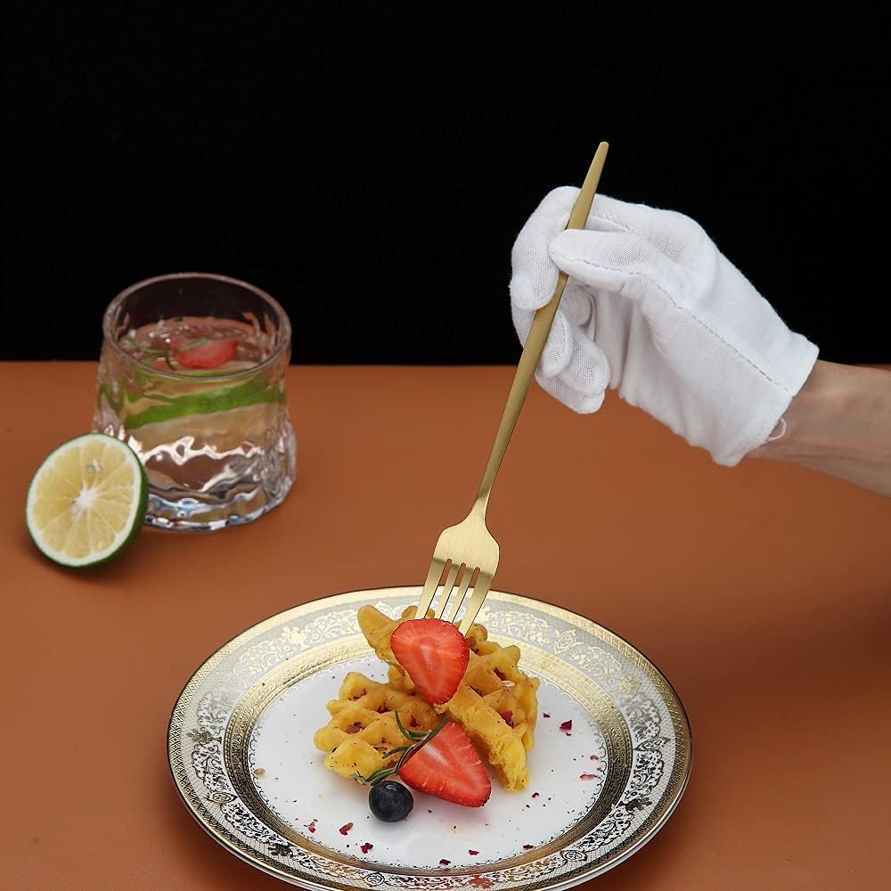 Matt Gold 6 Piece Dinner Fork Set, 8.4'' Stainless Steel Silverware, Dishwasher Safe