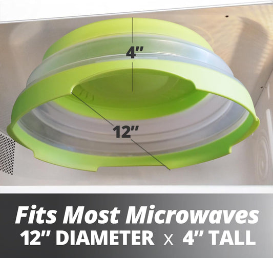 High Power Magnetic Microwave Splatter Cover with strongest magnetic grip, Collapsible 12-Inch BPA-Free Food Lid, Vented Plate Guard, Dishwasher Safe, Space-Saving Magnetic Storage - Green
