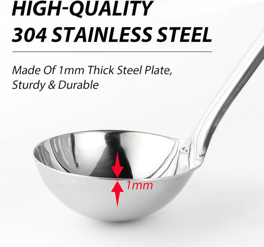 Soup Ladle, 2 oz Ladle Stainless Steel for Serving and Cooking, Small Ladles Spoon with Heat-proof Handle, Durable Construction, 13.4 inch, Silver