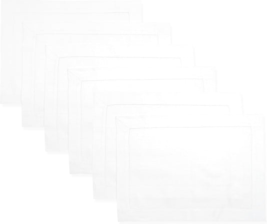 D'Moksha Homes White Linen Placemats Set of 6 - Classic Hemstitch Placemats 14 x 19 Inch - 100% Pure Linen Table Mats for Fall, Autumn and Halloween - Handcrafted and Machine Washable