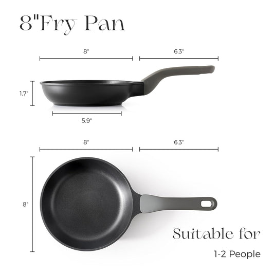PRICUSIS Nonstick Frying Pan, 8/10/12 Inch Skillet with Stay Cool Handle, Fully Coated, Induction Compatible & Oven Safe, 100% Dishwasher Safe, PTFE & PFOA Free(8 Inch, Black Sesame)