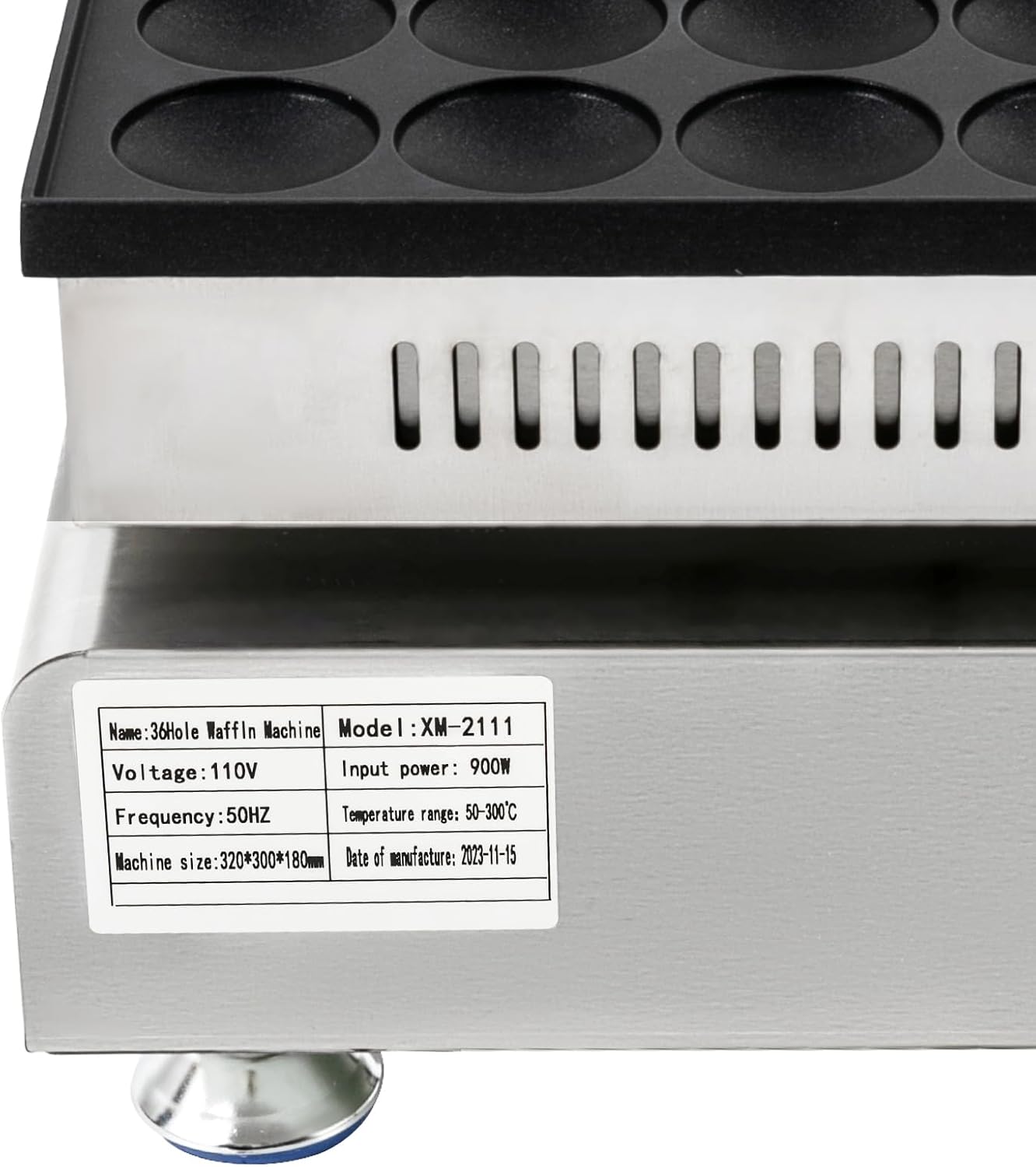 900W Commercial Mini Pancake Maker, 36 Grids Electric Mini Pancake Griddle Non-Stick Stainless Steel Dutch Pancake Maker w/Time & Temper Adjustable|Temper Comparison Table, Large Waffle Machine