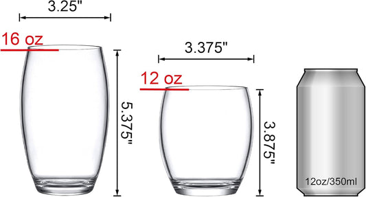 Amazing Abby - Fraternity - 12-Ounce and 16-Ounce Plastic Tumblers (Set of 8), Plastic Drinking Glasses, All-Clear Reusable Acrylic Cups, BPA-Free, Shatter-Proof, Dishwasher-Safe