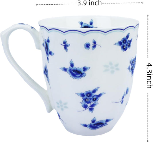 14oz Cute Coffee Mugs for Women Cute Mugs Bone China Floral Coffee Mug Teacups for Mom Women Birthday Gifts Christmas Gifts