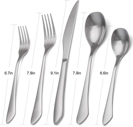 Matte Silverware Set, 20-Piece Stainless Steel Flatware Set Service for 4, Satin Finish Tableware Cutlery Set for Home and Restaurant, Dishwasher Safe