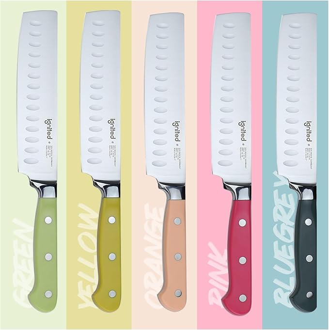 6.7 Inch Nakiri Knife, 1.4116 German High Carbon Steel Chef Knife, Kitchen Knife with Ergonomic ABS Handle,Various Vibrant Colors Meat Cleaver, Small Butcher Knife with Gift Box