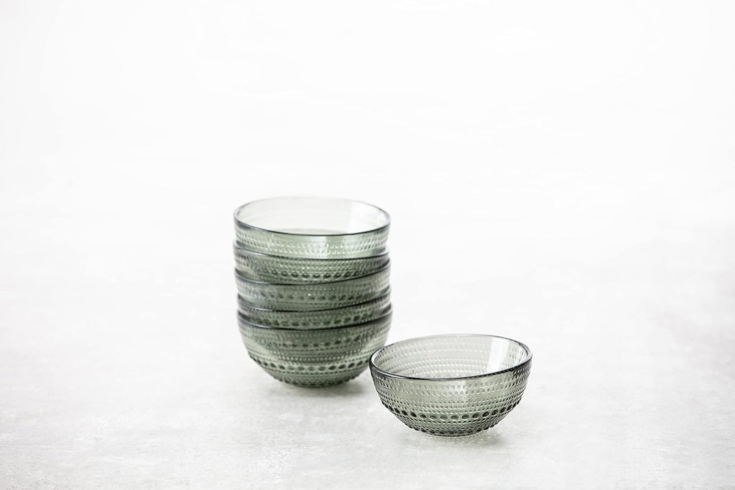 Fortessa Jupiter Vintage Glassware Collection 5 Inch Cereal Salad Dessert Snack All-Purpose Bowl 6 Pack, Smoke Gray, 14 Ounce (6 Pack)