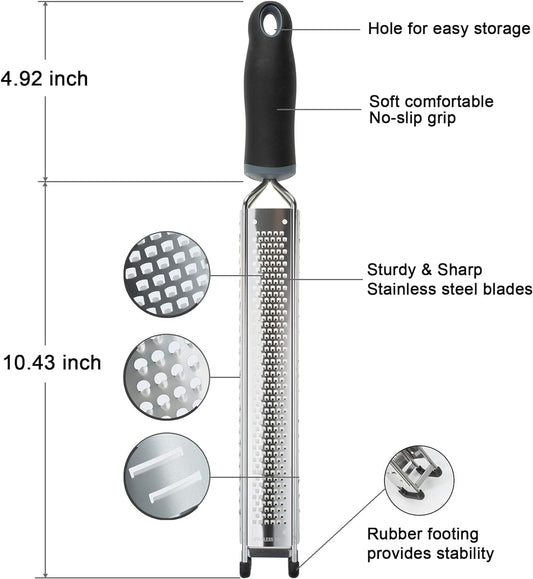 3 in 1 Cheese Grater Zester Citrus Lemon 304 Stainless Steel Zester Versatile Sharp Tool for Parmesan Cheese Ginger Garlic Nutmeg Chocolate Vegetables Fruits 15''