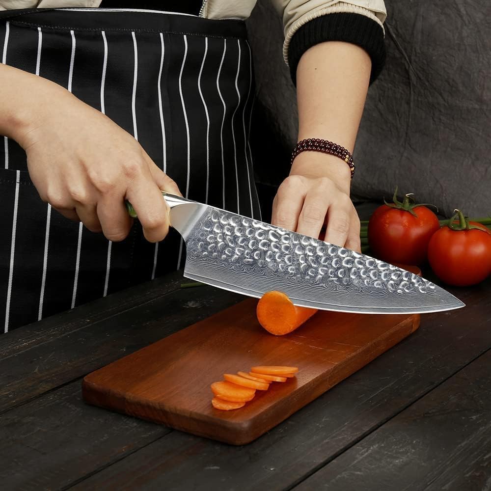 WILDMOK Chef Knife,8 inch Damascus Japanese kitchen knives,VG10 Steel&Resin Handle Chef Knife,Hammered Finish chef's knives,Japanese damascus knife Including Gift Box