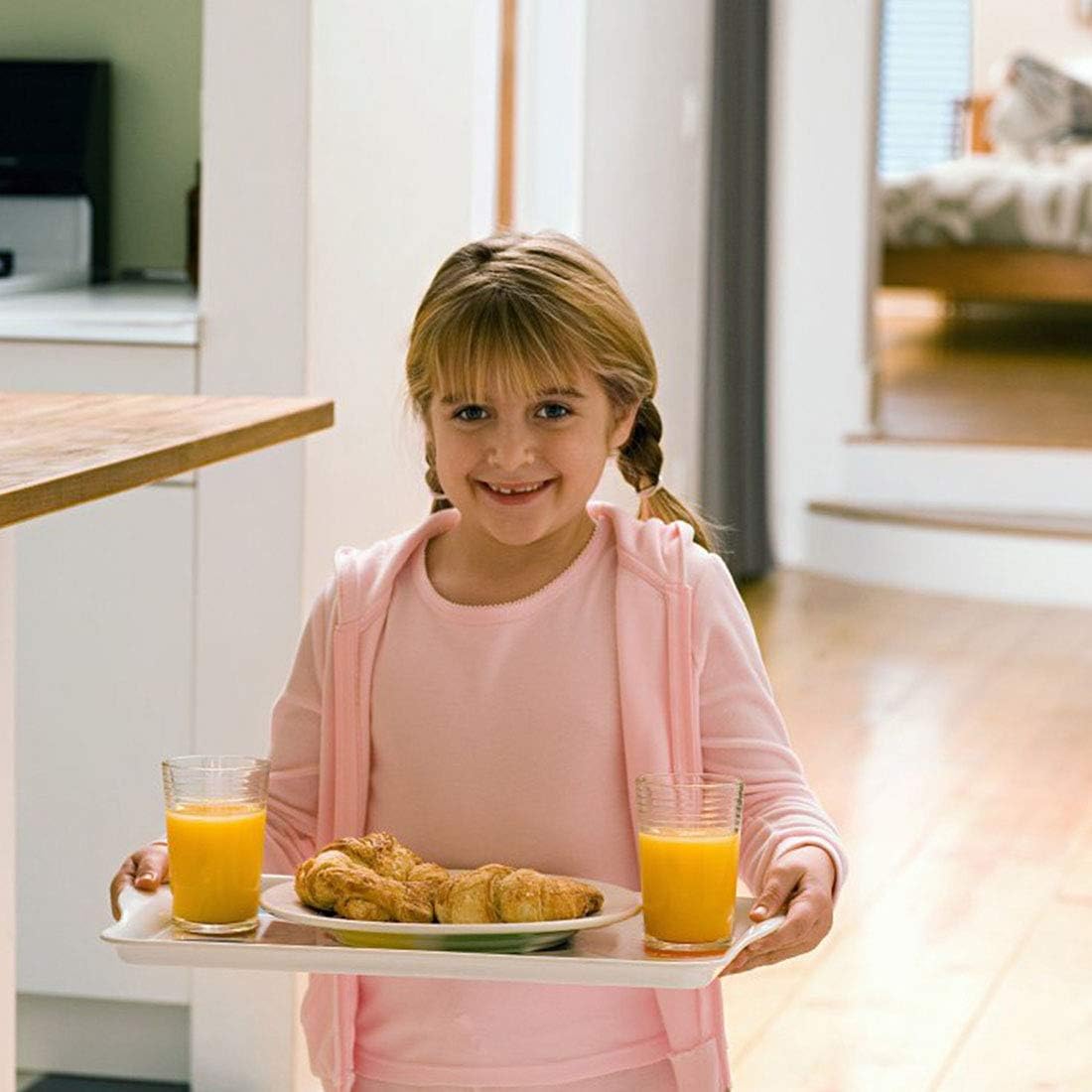 i BKGOO White Melamine Tray,Set of 2 Large Rectangular Serving Platters,Sturdy Foodserving Tray with Ear Size 15 x9.5x1 inch