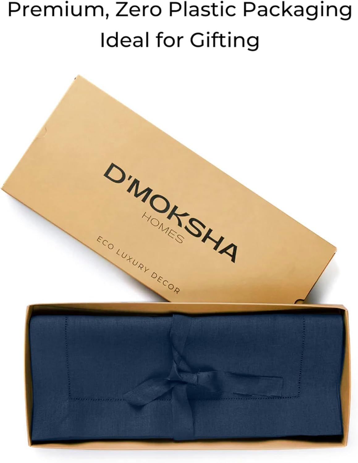 D'Moksha Homes Linen Navy Blue Table Runner 36 Inches - 100% Pure Linen Small Table Runner 14 x 36 Inch Ideal for Dresser, Coffee Tables, Fall, Autumn and Halloween - Classic Hemstitch