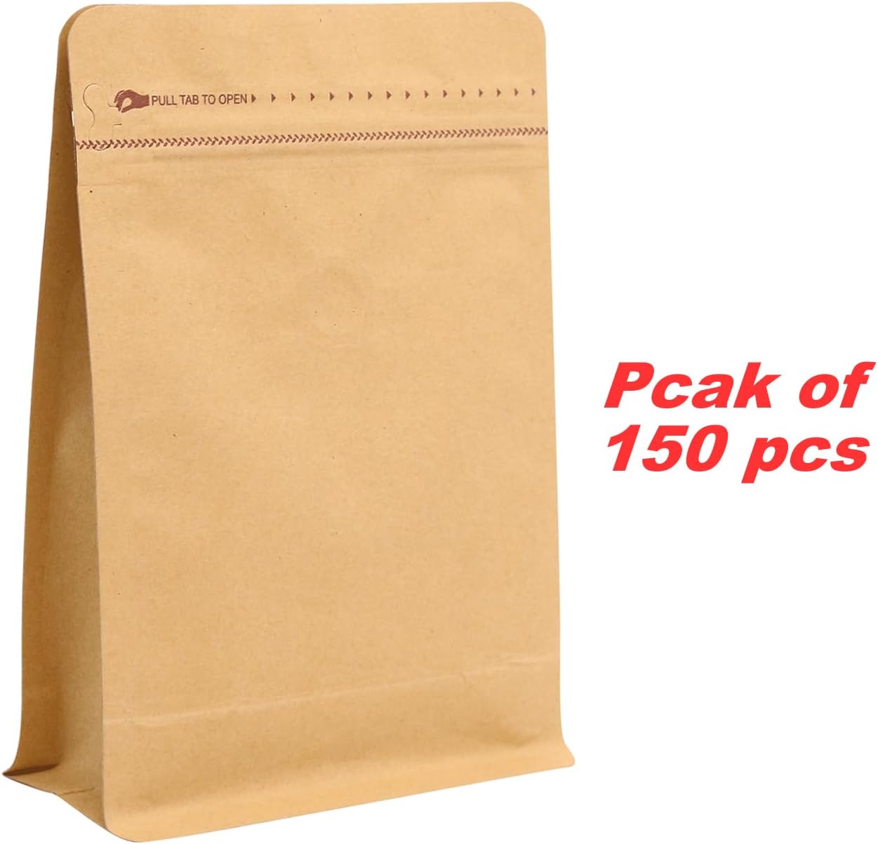 150 Pack High Barrier Stand-Up Coffee Bean Bags with Vented Valve, Matte Metallic, Heat-Sealable and Resealable Pouches for Food Storage (6 * 12.8 inch,2 lb,32 oz,Brown Kraft Paper)