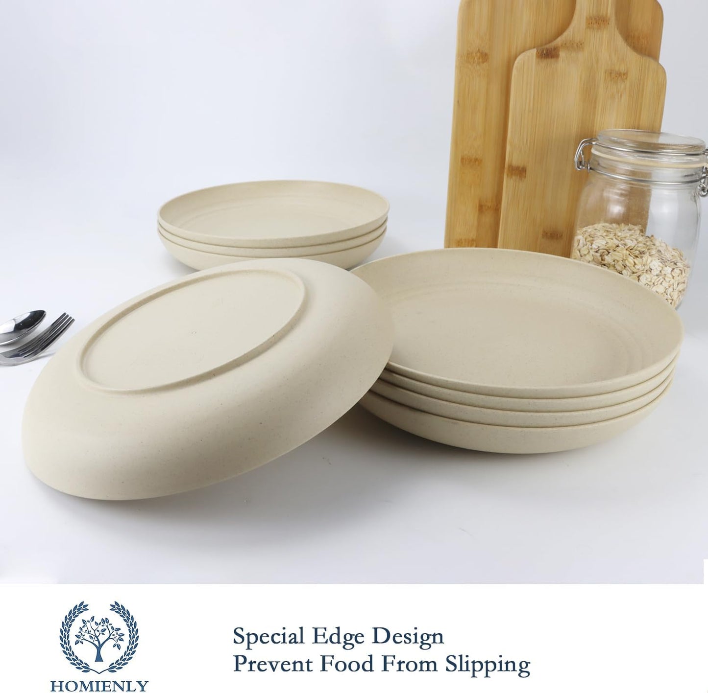 Homienly Deep Dinner Set of 12 - Alternative for Plastic, Microwave and Dishwasher Safe Wheat Straw Plates for Kitchen, Unbreakable Kids (Beige, 10 Inch)
