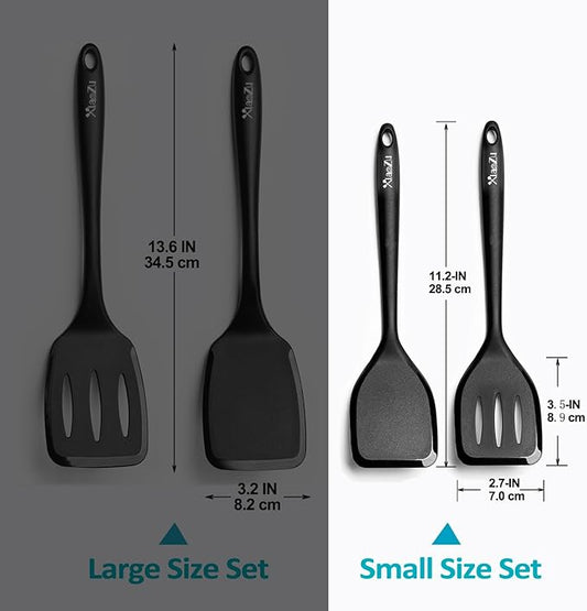 Silicone Spatula Turner Set, High Heat Resistant Spatulas with Seamless One Piece Design, Nonstick Rubber Flippers Utensils for Baking & Cooking,BPA-Free, Black,11 IN