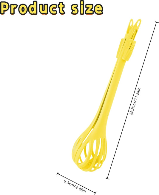 2-in-1 Egg Beater Whisk & Food Tongs, Multifunctional Kitchen Tool, Manual Egg Whisker for Cooking, Baking, Mixing Milk, Salad, Cream & Gripping Bread and Pasta(Yellow)