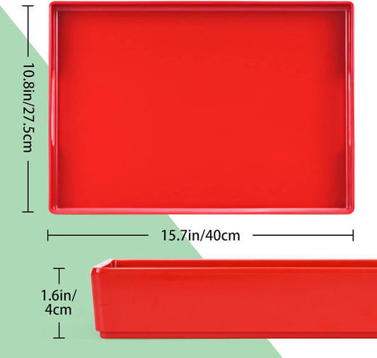 Serving Tray with Handles-10x15Inch Red Melamine Modern Serving Platters,Serving Wine,Coffee,Breakfast/Kitchen Countertop Tray/Makeup Drawer Organizer/Vanity Table Tray/Decorative Tray