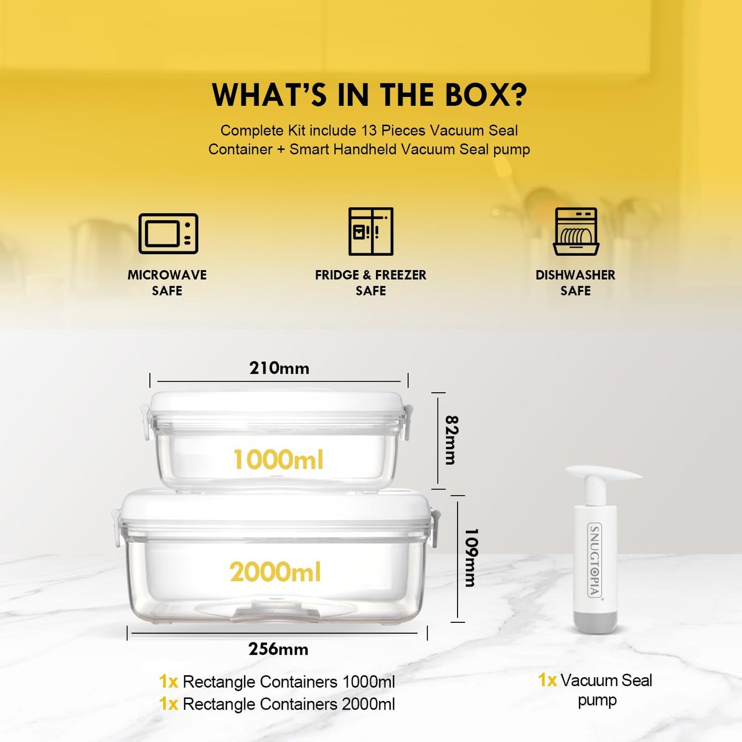 Vacuum Seal Food Storage Containers Set for Meal Pre, Snack, Veigges, Fruits - BPA-Free Kitchen Organizers with Lids, Suitable as Lunch box, Fridge & Dishwasher Safe - 1L+2L