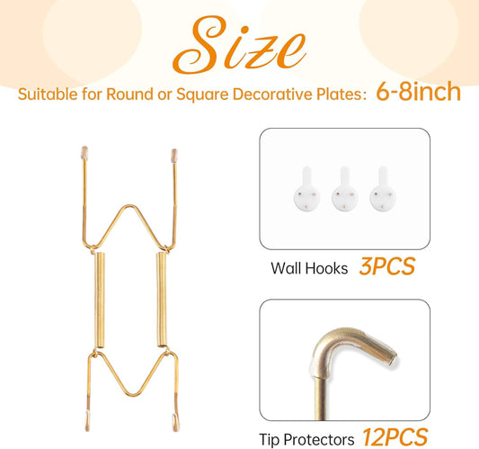 Bilillo 4 Pack Plate Hangers for The Wall, Suitable for 6-8 inch Art Plate, Stainless Steel Invisible Heavy Duty Wire Plate Holder with Wall Hooks, Plate Hangers for Displaying Plates, Platter, Dish