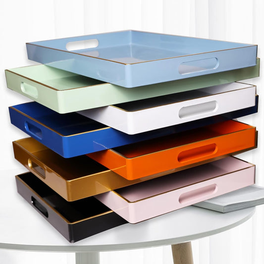 Spsyrine Black Decorative Serving Tray with Handles, Elegant Plastic Coffee Table Tray for Ottoman, Living Room, Home Decor 15.6" X 10.2"