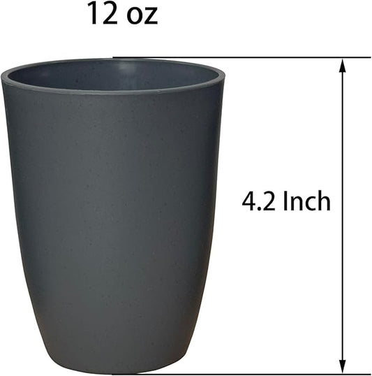 LuckyZone Wheat Straw Reusable Cup (12 oz) - Unbreakable Drinking Glasses Sets of 4 - Dishwasher Safe Tumbler - Lightweight, BPA Free and Eco friendly (4Pcs/Gray Series)