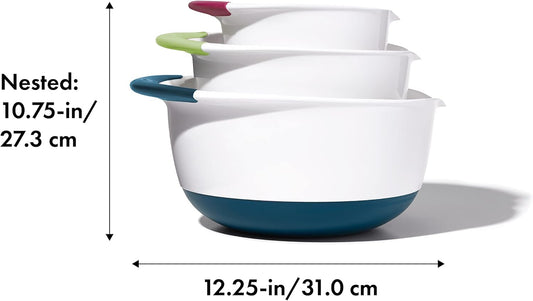 OXO Plastic Good Grips 3-Piece Mixing Bowl Set with Red/Green/Blue Handles