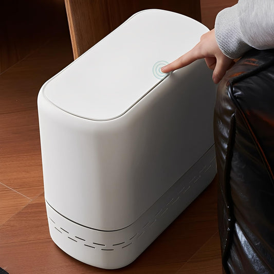 Sooyee Slim Bathroom Trash Can, 3.3 Gallon Trash Can with Press-Top Lid,Adsorption Garbage Can,Slim Wastebasket for Toilet, Office, Bedroom, White