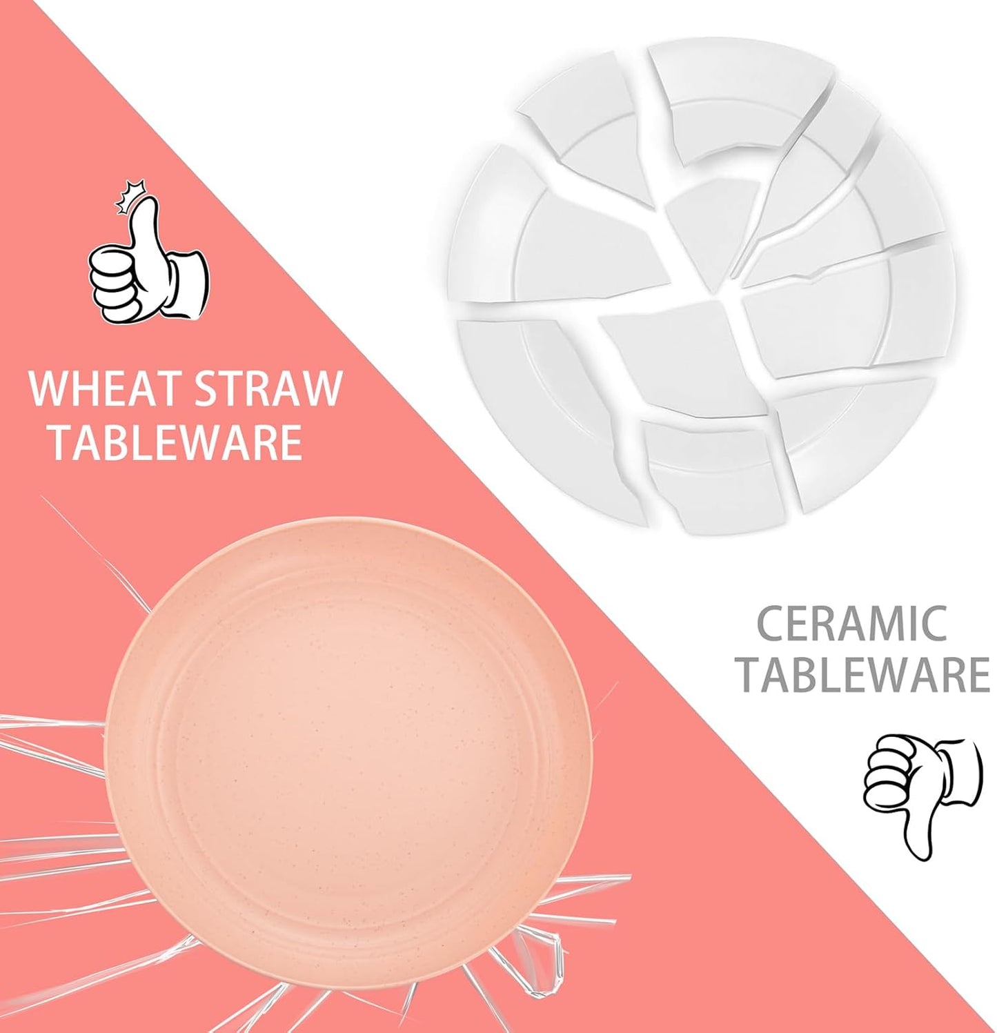 LIYH 48 Pcs Pink Wheat Straw Dinnerware Set, Plastic Plates and Bowls Dinnerware Set, Camping Dish Set for 12, Dishwasher Safe,Unbreakable Plates Reusable,Dish Sets Tableware