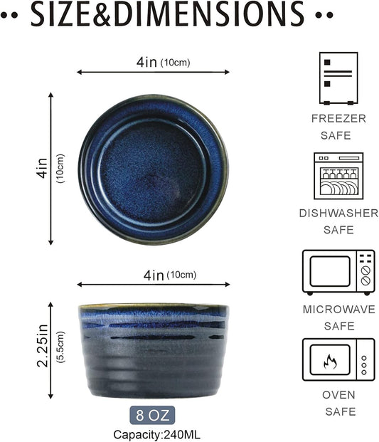 UNICASA Ramekin Set of 2, UNICASA 8 oz Creme Brulee Ramekins, Oven Safe Baking Set for Custard, Pudding, Souffle Cups, Reactive Blue