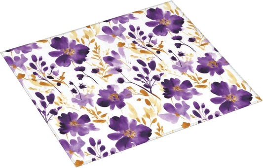 Purple Gold Watercolor Floral Dish Drying Mats for Kitchen Counter & Sink, Absorbent Microfiber Drying Pad for Dishes, Washable Foldable Romantic Kitchen Mat for Dining Area & Home Decor, 16" x 18"