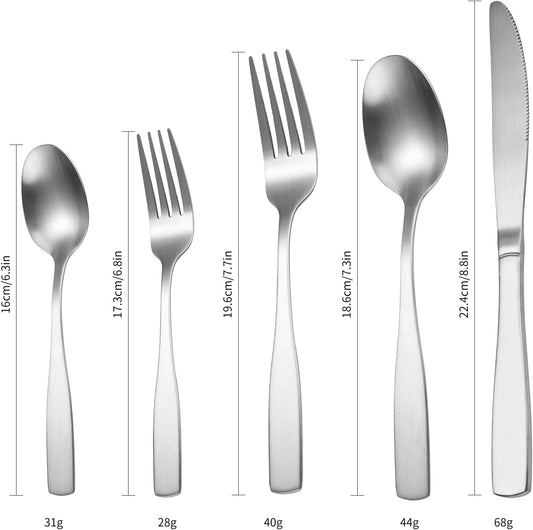 Silver Matte Silverware Square Handle 30 pieces Stainless Steel Cutlery Set for 6 Tableware Modern Eating Utensils for Home Kitchen Bar Restaurant