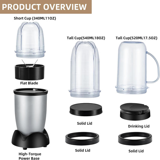 Panana Personal Drink Mixer Blender, Portable Blender for-Smoothies 18 Oz, Shakes, Food Prep, and Frozen Blending, Includes Blending Blade, Drink Lids and Extra 2 Cups