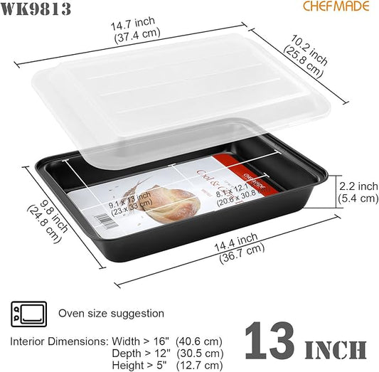 CHEFMADE Rectangular Cake Pan, Nonstick 13-Inch Rectangular Baking Pan with Lid