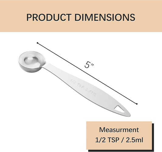 1PCS 1/2TSP Single Measuring Spoon, 2.5ML Stainless Steel Individual Measure Scoop Only