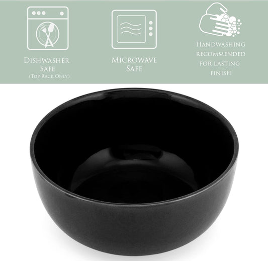 Elanze Designs Bistro Glossy Ceramic 7 inch Dinnerware Bowls Set of 4 - Perfect for Everyday uses from Pasta to Salad, Cereal to Ice cream, Ramen to Pho, Black