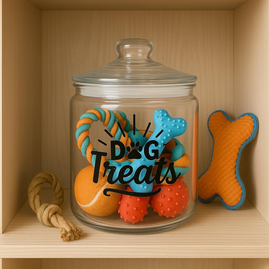 kitchentoolz 1-Gallon Glass Dog Treat Container Airtight – Large Countertop Dog Cookie Jar with Lid for Dog Treat Storage, Decorative Treat Jar & Dachshund Accessories