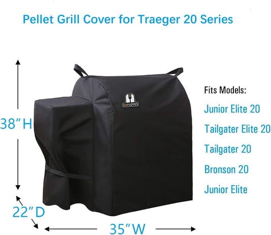 SUPJOYES Grill Cover for Traeger Tailgater 20 Series, Heavy Duty Waterproof Wood Pellet BBQ Accessories for Traeger 20 Series, Junior & Tailager Grills, Full Length
