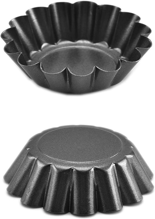 12 Packs Egg Tart Pan, Non-Stick Carbon Steel Molds, Reusable Mini Pie Mould Muffin Cupcake Pudding Baking Cup for Pies, Cakes, Quiche - Bakeware Tool 3 x 0.9inch
