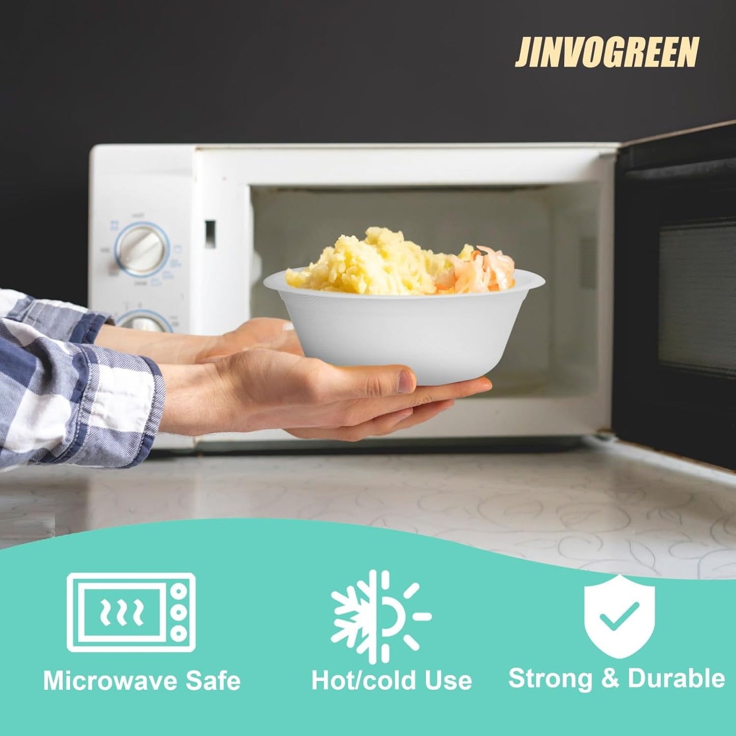 200 Count 16 oz Paper Bowls, Disposable Compostable Bowls, Heavy Duty Biodegradable Sugarcane Bagasse Bowl for Breakfast, Salad, Snacks, Fruits, Desserts, White