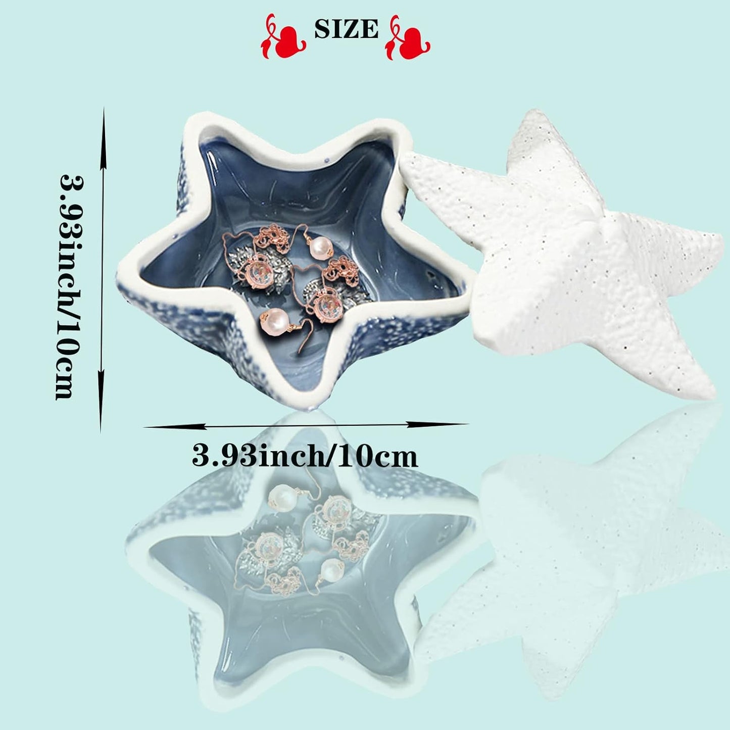 Starfish Ring Holder for Jewelry, Ceramic Trinket Tray Candy Dishes, Jewelry Tray Jewelry Plate, Bracelet Holder and Earring Organizer for Table Birthday Home Party Decor (C STYLE)
