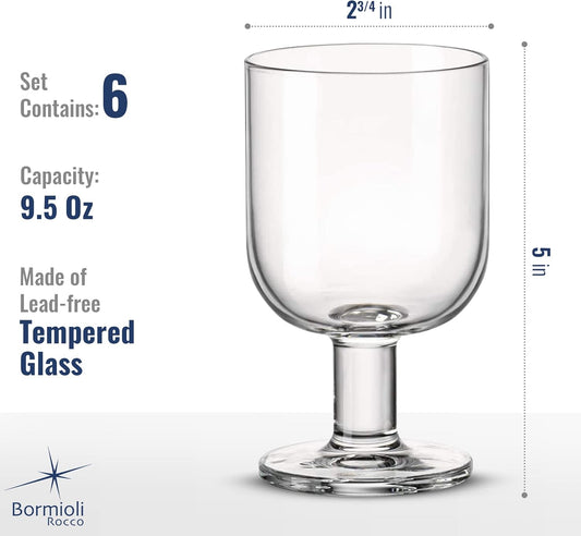 Bormioli Rocco Hosteria Set Of 6 Stackable Wine Glasses, 9.5 Oz. Goblet, Clear Tempered Glass, Made In Italy.