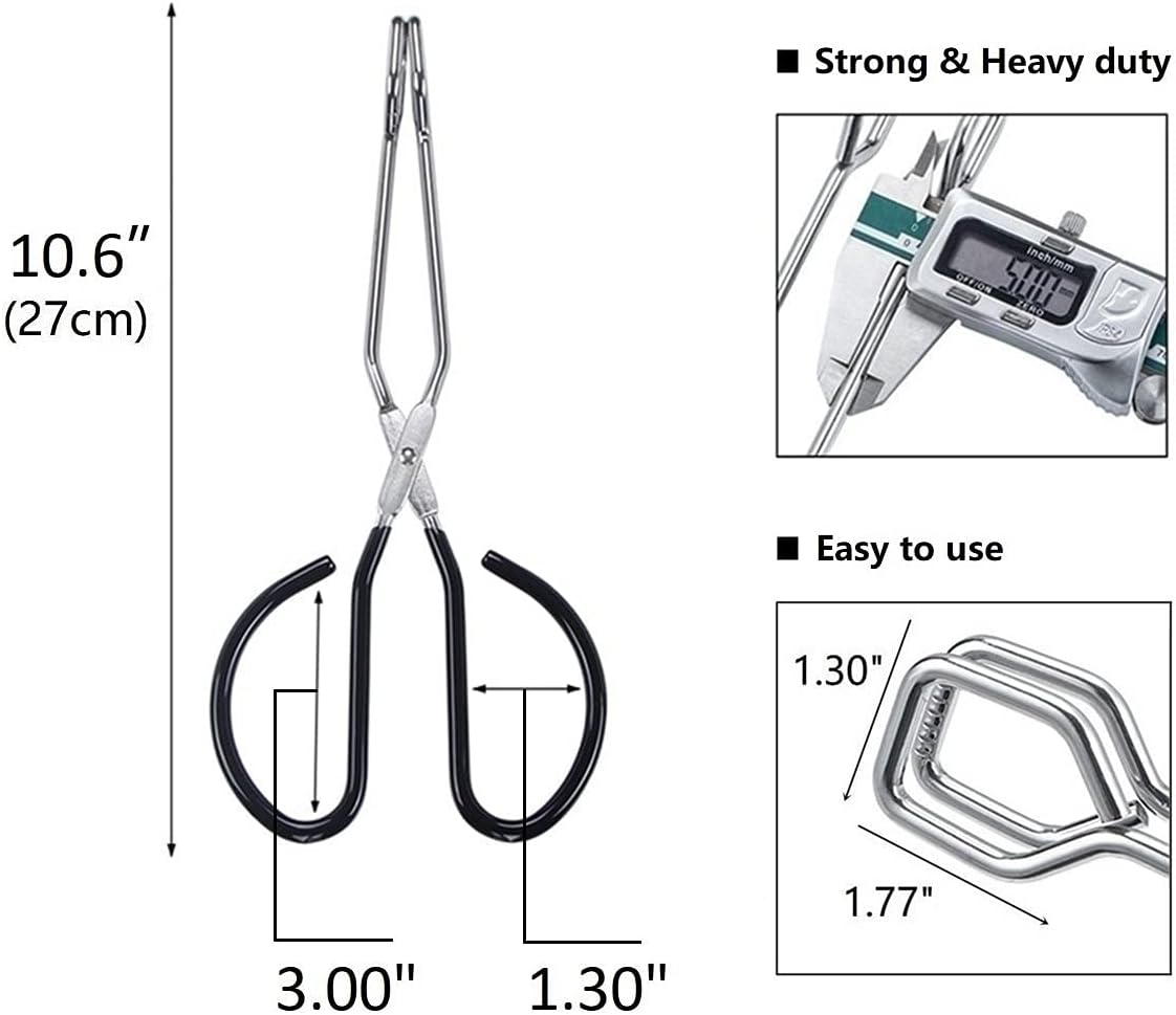 Scissor Tongs, 10-Inch Heavy Duty Stainless Steel Cooking Tongs With Plastic Silicone Kitchen Food Baking Bread Clamp BBQ Grilling Wire Tongs, Black Set of 2