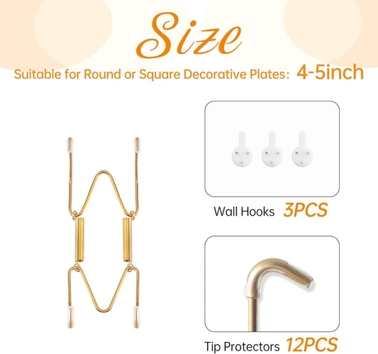 Bilillo 3 Pack Plate Hangers for The Wall, Suitable for 4-5 inch Art Plate, Stainless Steel Invisible Heavy Duty Wire Plate Holder with Wall Hooks, Plate Hangers for Displaying Plates, Platter, Dish