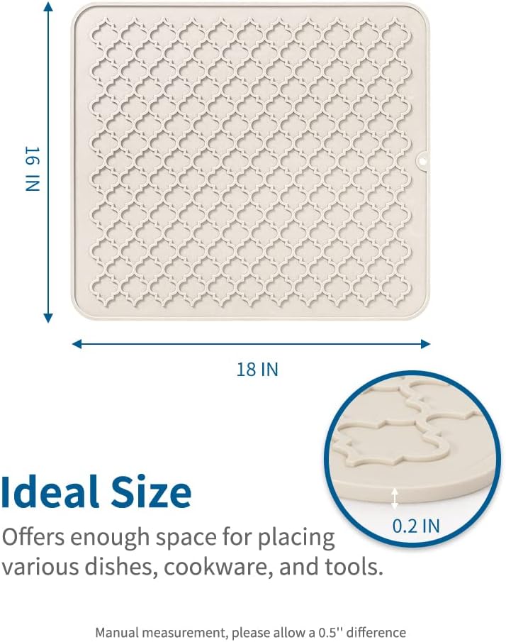 AMOAMI Dish Drying Mat,Heat-resistant,Easy Clean,Silicone Dish Drying Mats for kitchen Counter,Kitchen Gadgets Kitchen Accessories Kitchen Small Appliances (16" x 18", BEIGE)